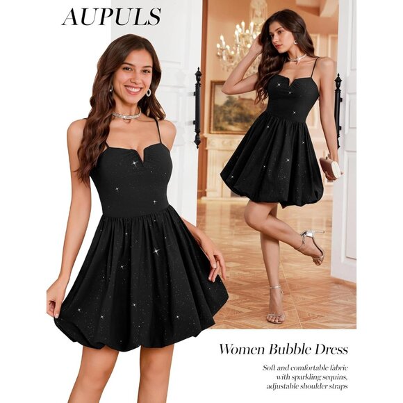 Women's Bubble Dress Party Mini Sparkly Cocktail Homecoming Prom - Picture 5 of 5